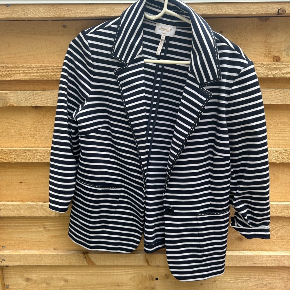 Laundry By Shelli Segal Navy and White Striped Blazer